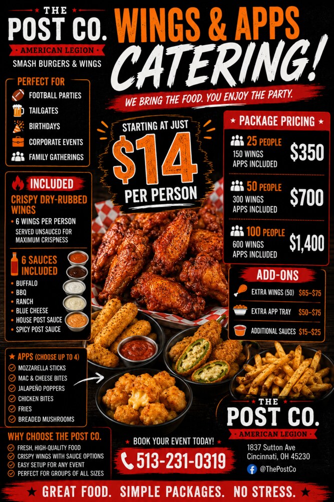 Wings and appetizers catering packages